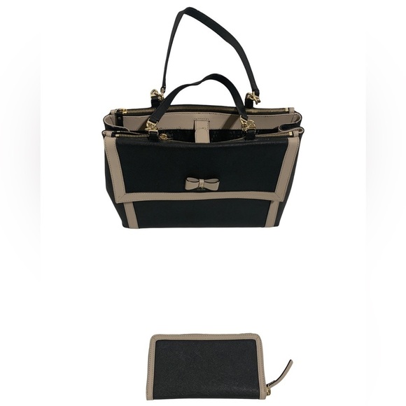 Kate Spade Hazel Court Mason Lacey Black and Gray Bow Handbag Tote Bag - Picture 4 of 12